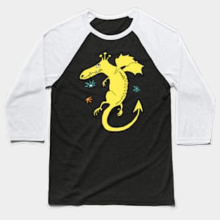 cute happy dragon in yellow with flowers Baseball T-Shirt